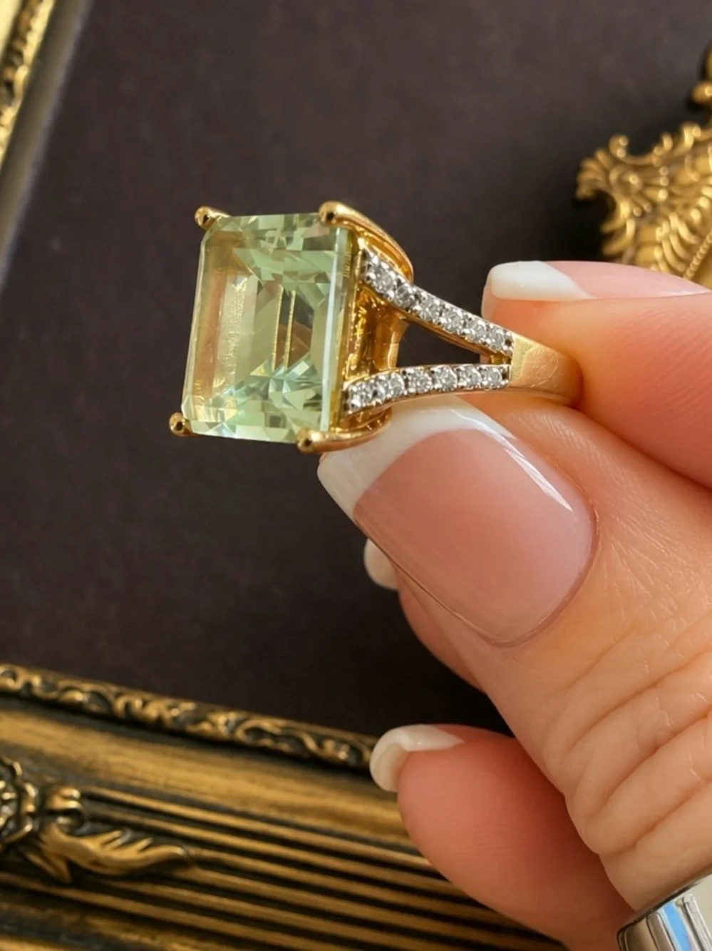 SONI • Green Amethyst Emerald-Cut Ring Crystal Accent